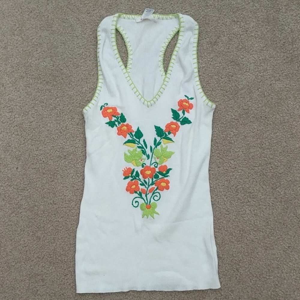 Alice + Olivia Tank Top Embroidered Flower White M